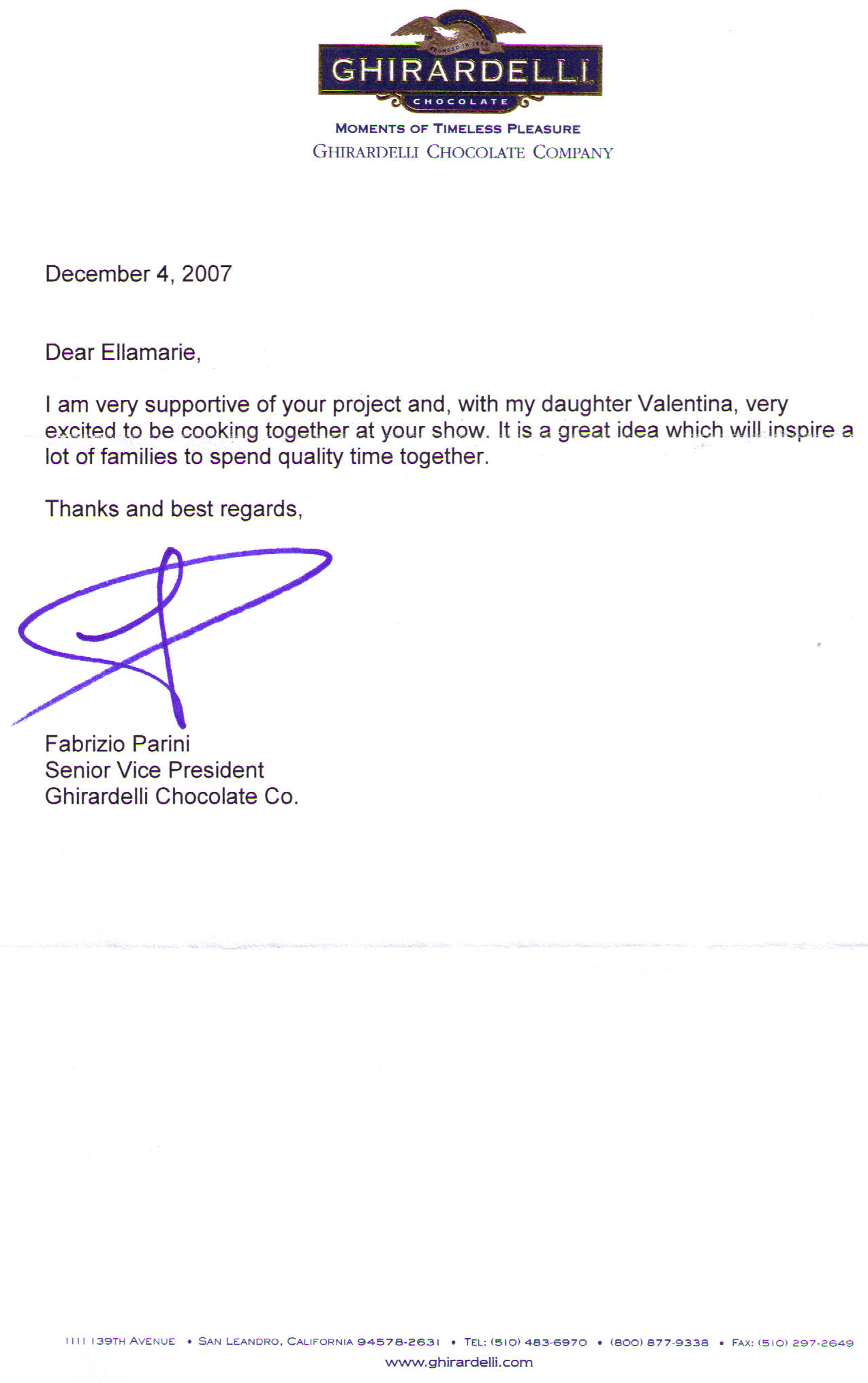 Ghirardelli Support Letter